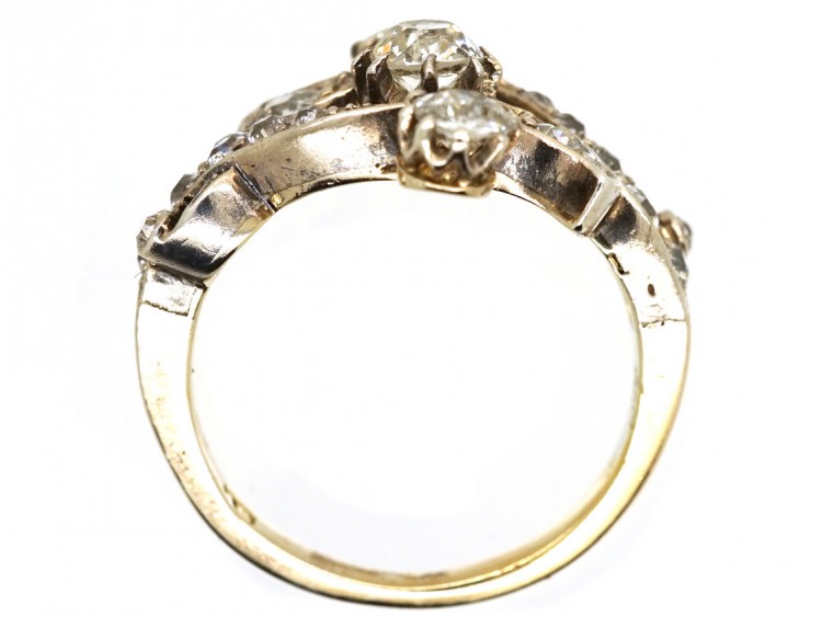 Victorian 18ct Gold, Silver, & Diamond Foliate Design Ring