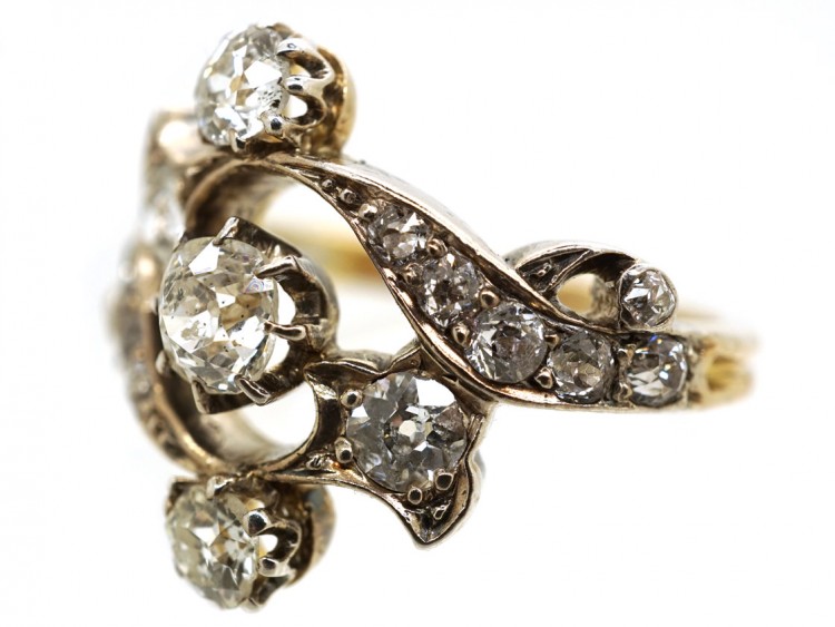 Victorian 18ct Gold, Silver, & Diamond Foliate Design Ring