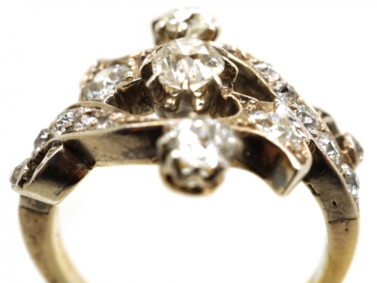 Victorian 18ct Gold, Silver, & Diamond Foliate Design Ring