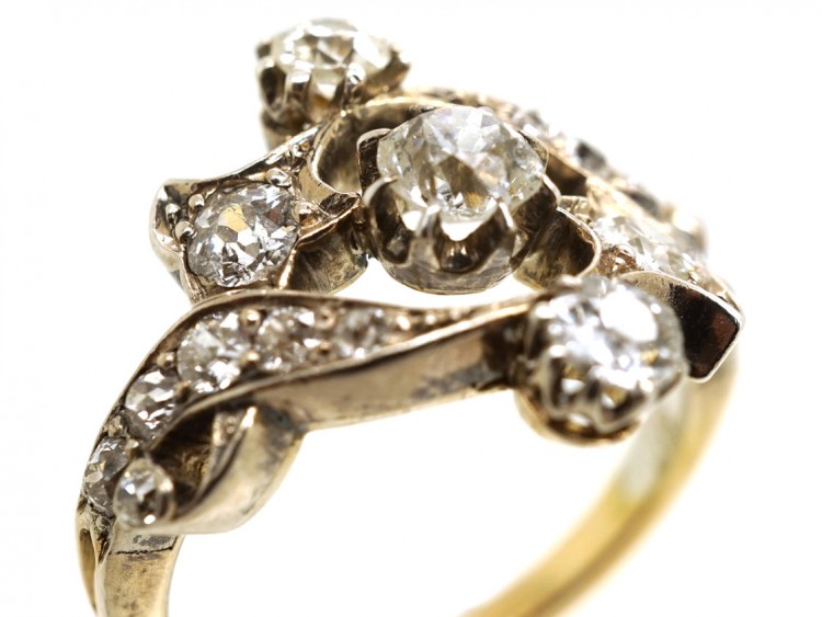 Victorian 18ct Gold, Silver, & Diamond Foliate Design Ring