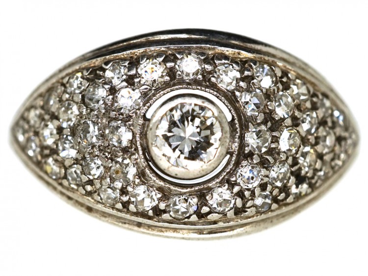 Art Deco 18ct White Gold Bombe Cluster Ring