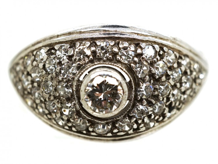 Art Deco 18ct White Gold Bombe Cluster Ring