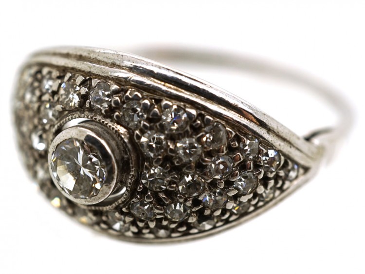 Art Deco 18ct White Gold Bombe Cluster Ring
