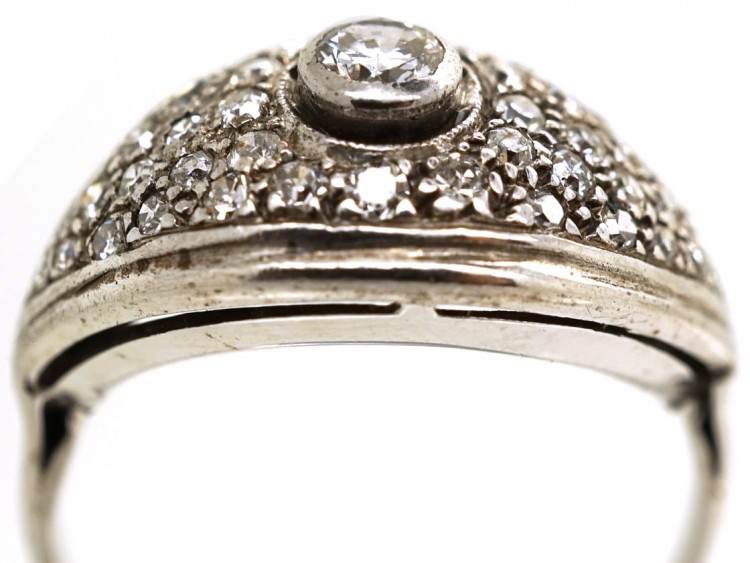 Art Deco 18ct White Gold Bombe Cluster Ring