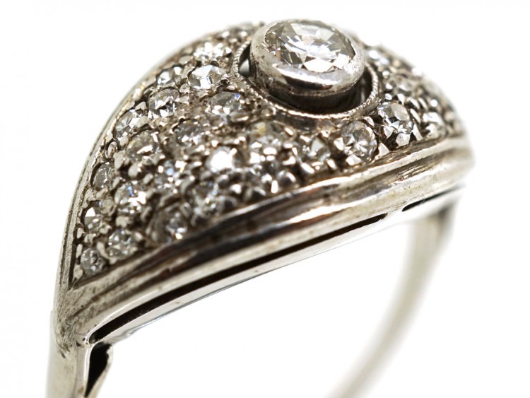 Art Deco 18ct White Gold Bombe Cluster Ring
