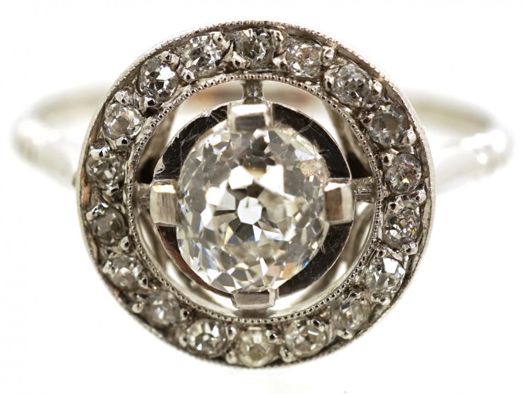 French Art Deco Platinum & Diamond Target Ring