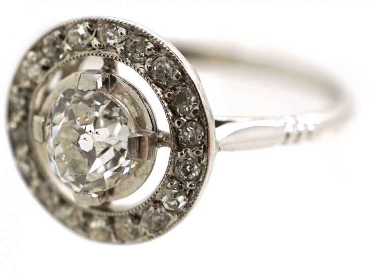 French Art Deco Platinum & Diamond Target Ring