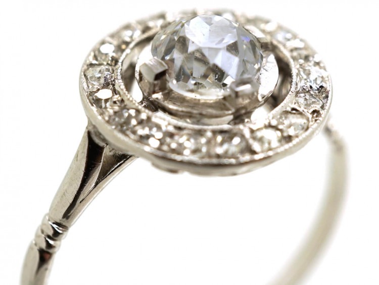 French Art Deco Platinum & Diamond Target Ring