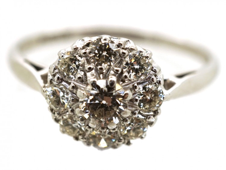 18ct White Gold & Platinum, Diamond Cluster Ring