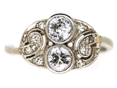 Art Deco Platinum, Two Stone Diamond Ring