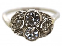 Art Deco Platinum, Two Stone Diamond Ring