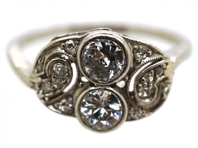 Art Deco Platinum, Two Stone Diamond Ring