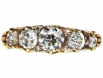 Victorian 18ct Gold Five Stone Diamond Carved Half Hoop Ring