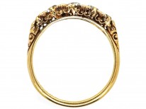 Victorian 18ct Gold Five Stone Diamond Carved Half Hoop Ring