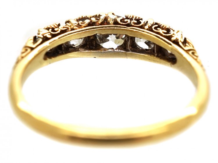 Victorian 18ct Gold Five Stone Diamond Carved Half Hoop Ring