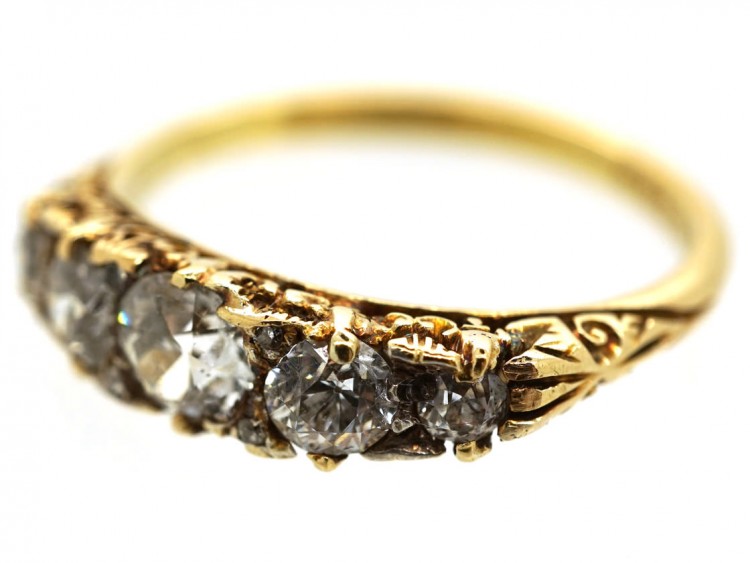 Victorian 18ct Gold Five Stone Diamond Carved Half Hoop Ring
