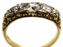 Victorian 18ct Gold Five Stone Diamond Carved Half Hoop Ring