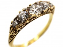 Victorian 18ct Gold Five Stone Diamond Carved Half Hoop Ring