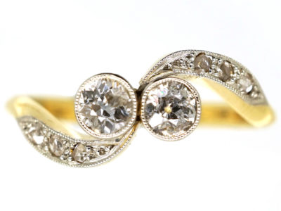 Edwardian 18ct Gold & Platinum, Two Stone Diamond Twist Ring