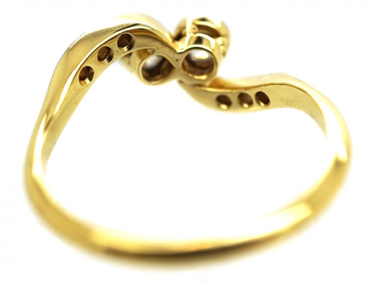 Edwardian 18ct Gold & Platinum, Two Stone Diamond Twist Ring