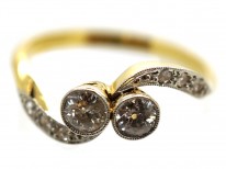 Edwardian 18ct Gold & Platinum, Two Stone Diamond Twist Ring