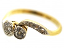 Edwardian 18ct Gold & Platinum, Two Stone Diamond Twist Ring