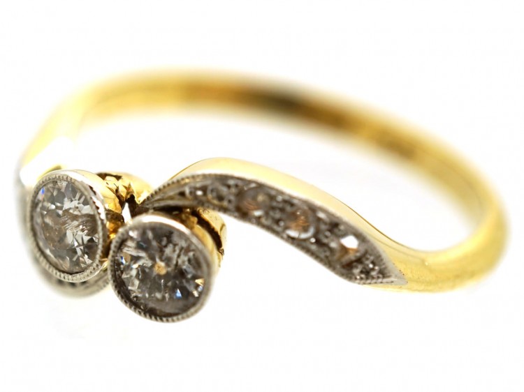 Edwardian 18ct Gold & Platinum, Two Stone Diamond Twist Ring
