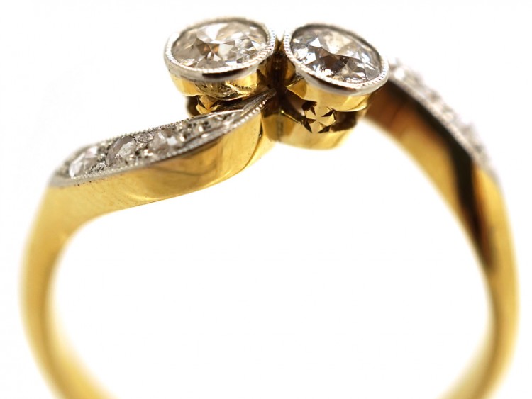 Edwardian 18ct Gold & Platinum, Two Stone Diamond Twist Ring