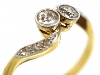 Edwardian 18ct Gold & Platinum, Two Stone Diamond Twist Ring