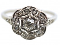 18ct White Gold Diamond Six Petal Cluster Ring
