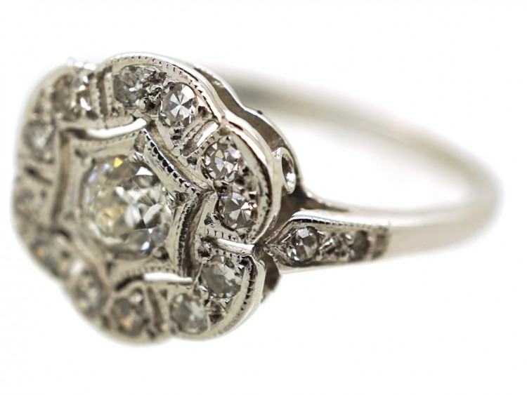 18ct White Gold Diamond Six Petal Cluster Ring