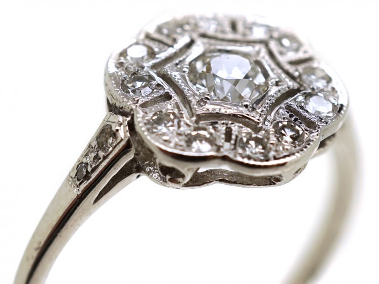 18ct White Gold Diamond Six Petal Cluster Ring