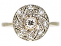 Art Deco 18ct Gold & Platinum Catherine Wheel Design Diamond Set Ring