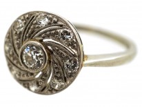 Art Deco 18ct Gold & Platinum Catherine Wheel Design Diamond Set Ring
