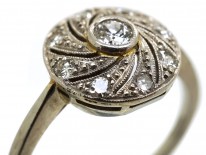 Art Deco 18ct Gold & Platinum Catherine Wheel Design Diamond Set Ring