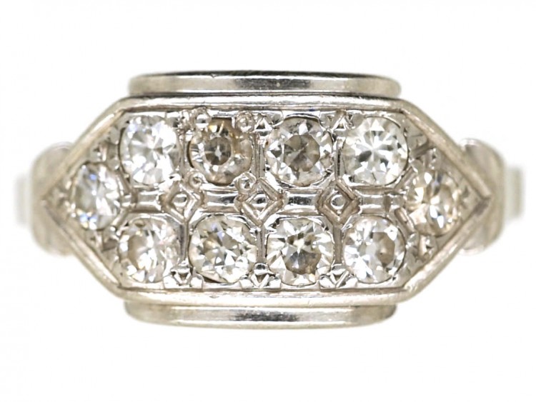 Art Deco 18ct White Gold Two Row Diamond Ring