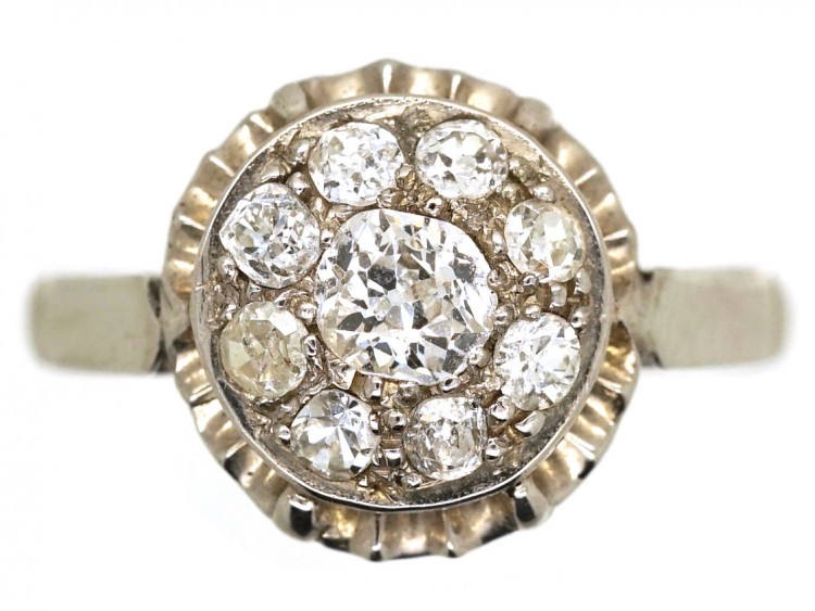 French Platinum & Diamond Cluster Ring