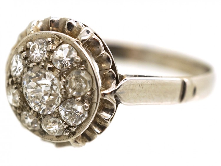 French Platinum & Diamond Cluster Ring