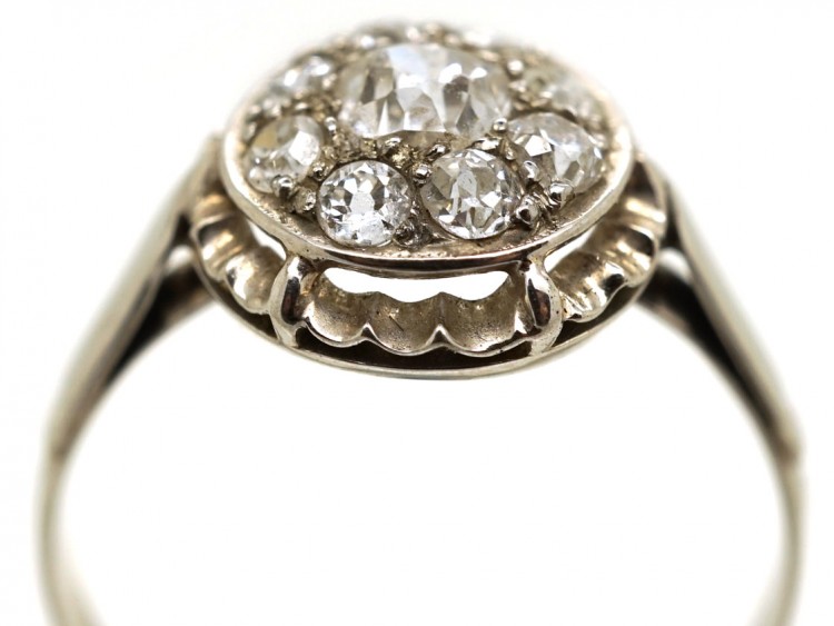 French Platinum & Diamond Cluster Ring