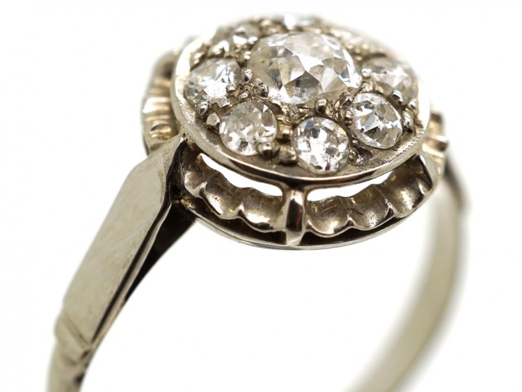 French Platinum & Diamond Cluster Ring