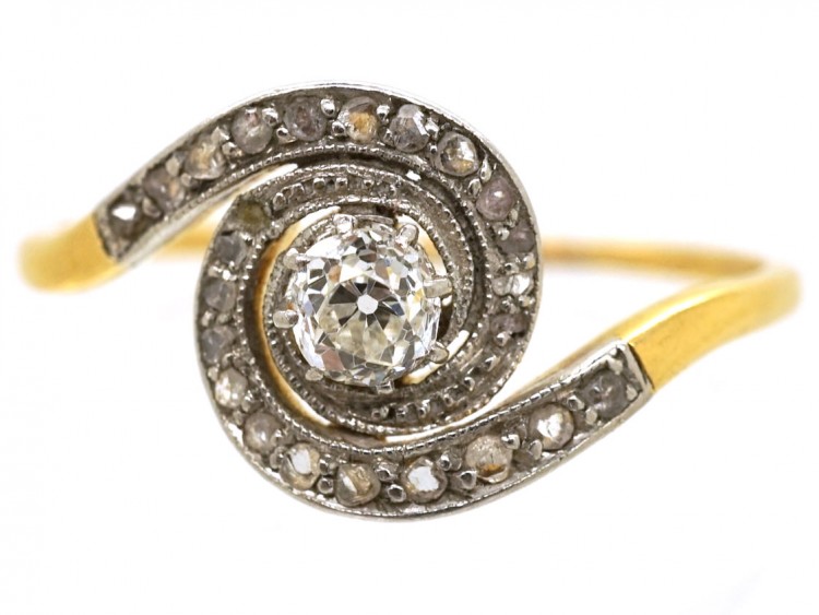 Art Nouveau 18ct Gold & Diamond Twist Ring