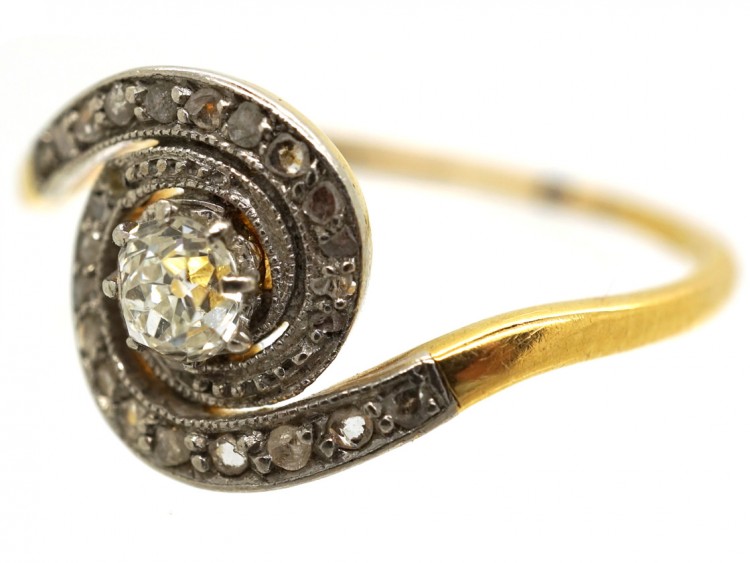 Art Nouveau 18ct Gold & Diamond Twist Ring
