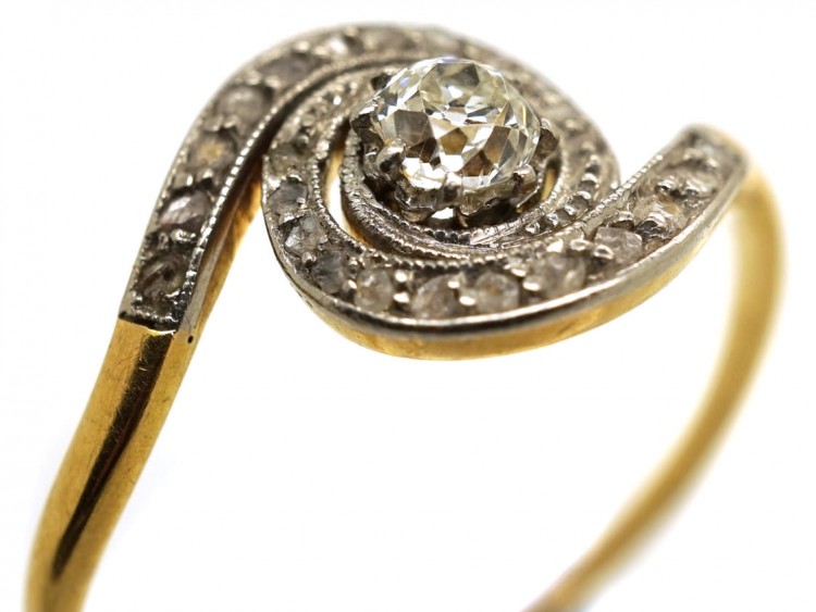 Art Nouveau 18ct Gold & Diamond Twist Ring