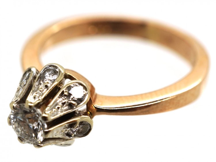 14ct Gold Solitaire Diamond Ring with Diamond Sides