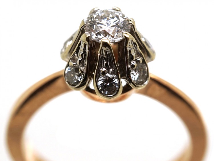 14ct Gold Solitaire Diamond Ring with Diamond Sides