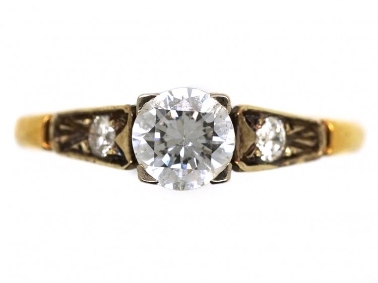 18ct Gold Diamond Solitaire Ring with Diamond Shoulders
