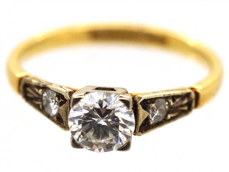 18ct Gold Diamond Solitaire Ring with Diamond Shoulders