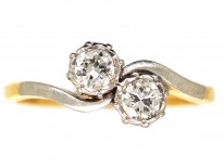Edwardian 18ct Gold & Platinum, Two Stone Diamond Crossover Ring