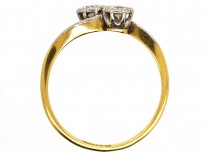 Edwardian 18ct Gold & Platinum, Two Stone Diamond Crossover Ring