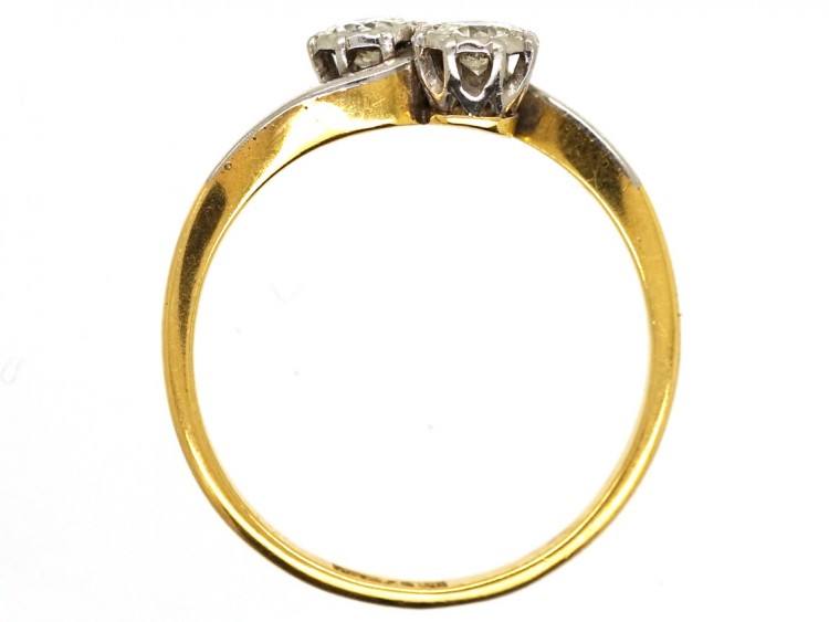 Edwardian 18ct Gold & Platinum, Two Stone Diamond Crossover Ring